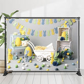 Lofaris Green Yellow Bunny Eggs Trolley Easter Backdrop